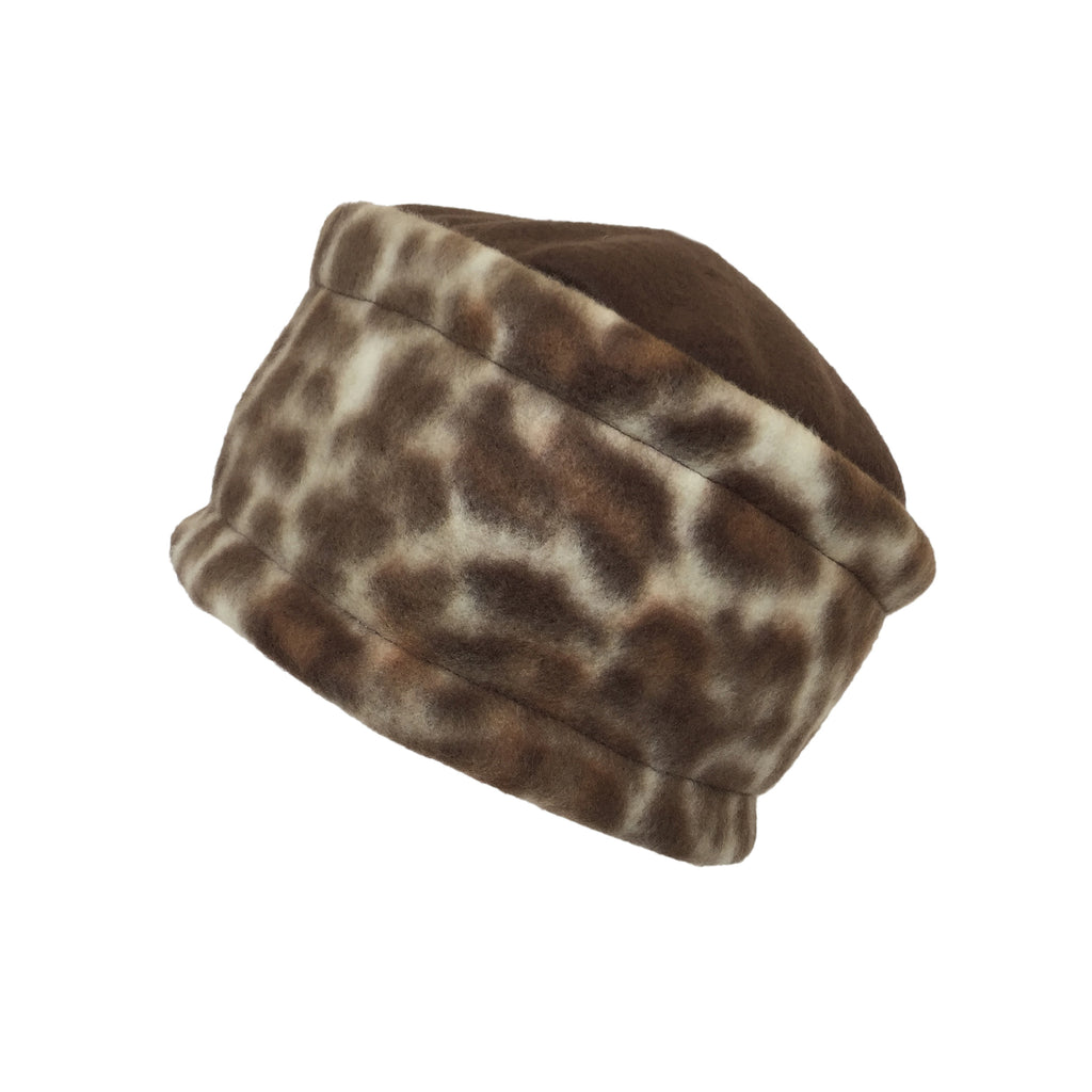 Warm Hat. Fleece hat by Luvcali. Brown cheetah.