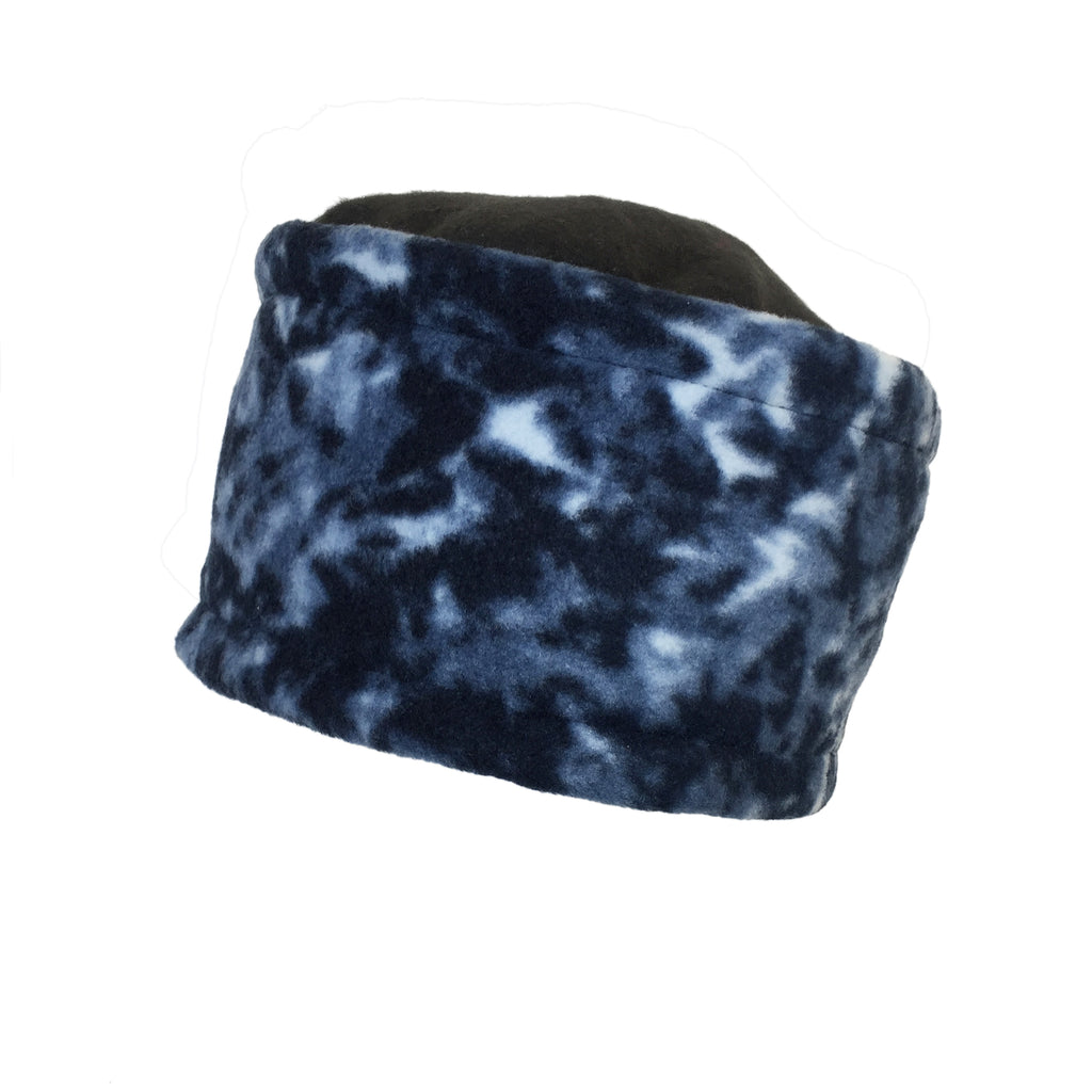 Warm Hat. Fleece hat by Luvcali. marbled navy blue.