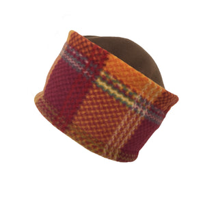 Warm Hat. Fleece hat by Luvcali. orange plaid.
