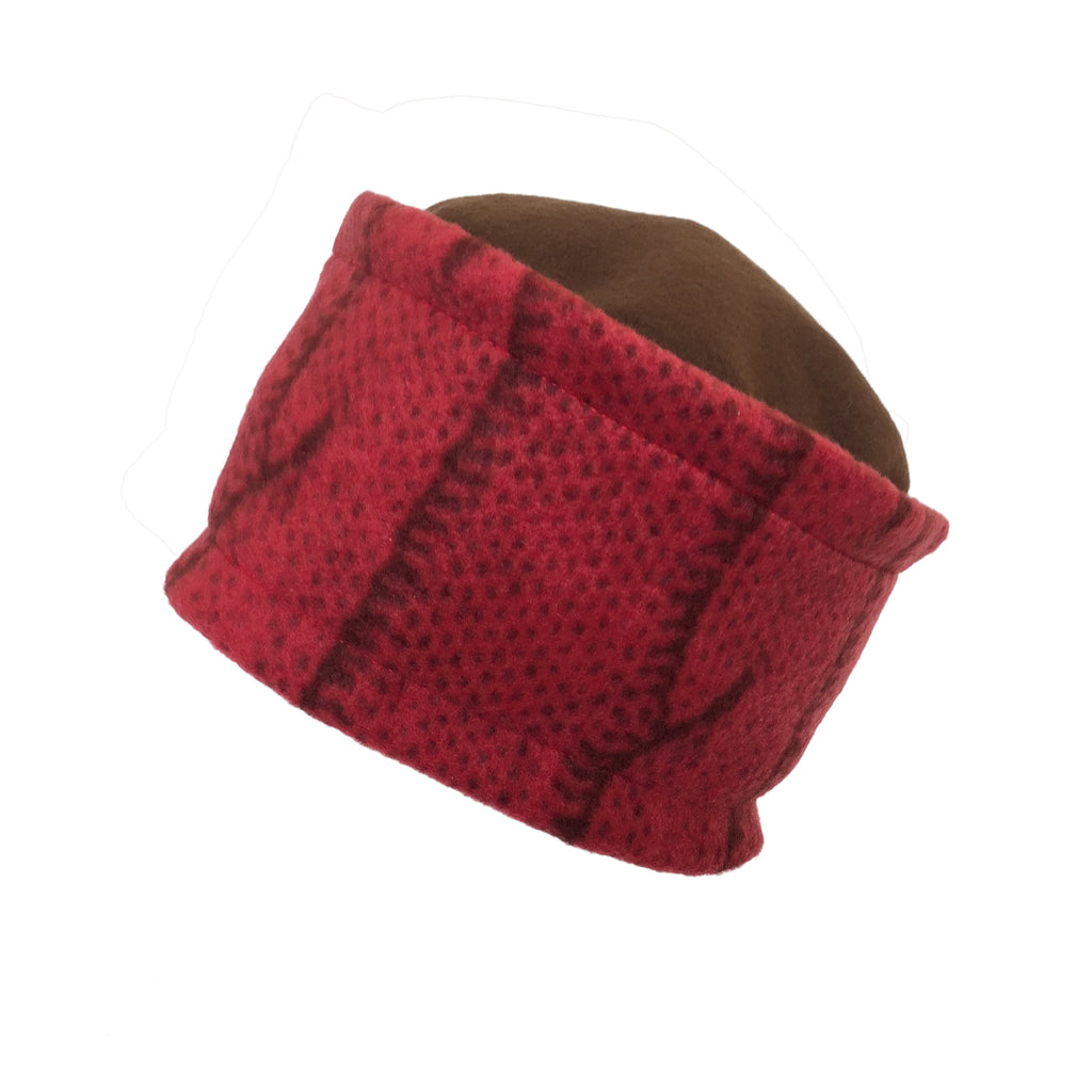 Warm Hat. Fleece hat by Luvcali. red cable.